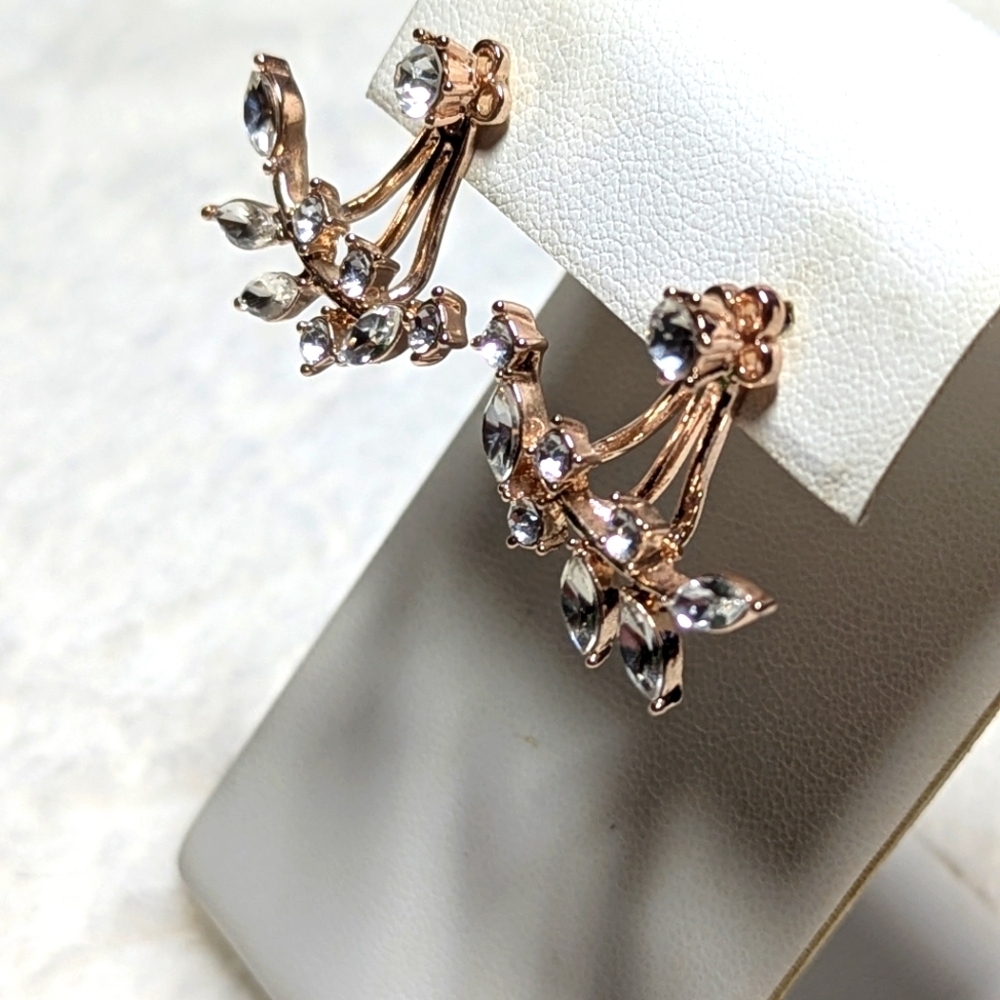 Elegant Rose Goldtone & Clear Crystal Pierced Earrings - Picture 8 of 9